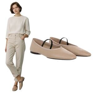 Vince Vivian Nappa Leather Mary Jane Flats Taupe Clay Size 8.5M